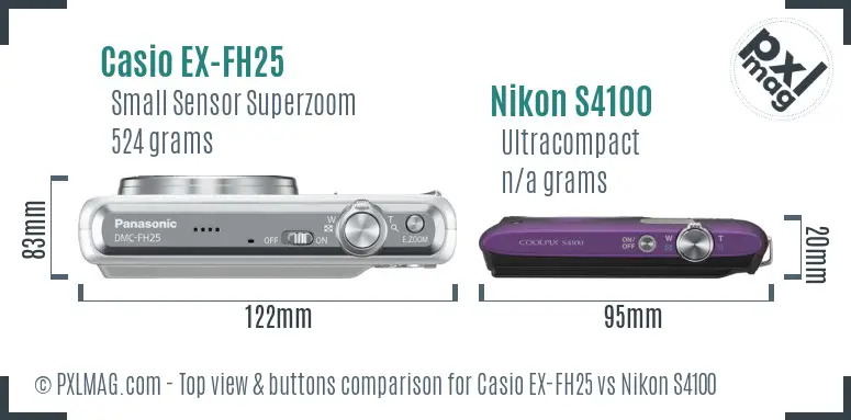 Casio EX-FH25 vs Nikon S4100 top view buttons comparison