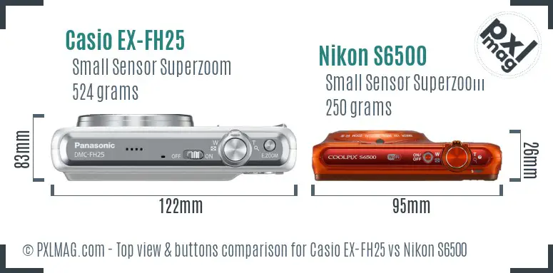 Casio EX-FH25 vs Nikon S6500 top view buttons comparison