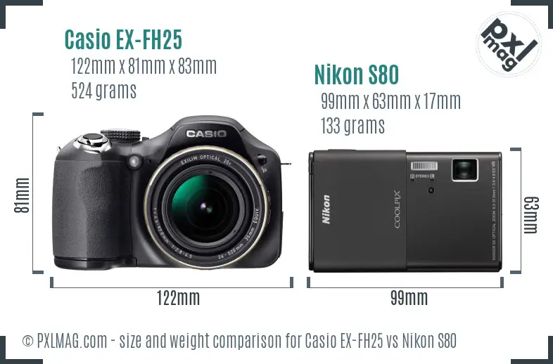Casio EX-FH25 vs Nikon S80 size comparison