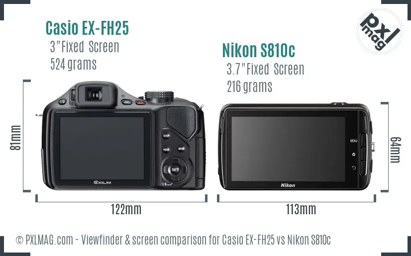 Casio EX-FH25 vs Nikon S810c Screen and Viewfinder comparison