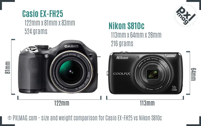 Casio EX-FH25 vs Nikon S810c size comparison