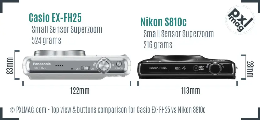 Casio EX-FH25 vs Nikon S810c top view buttons comparison