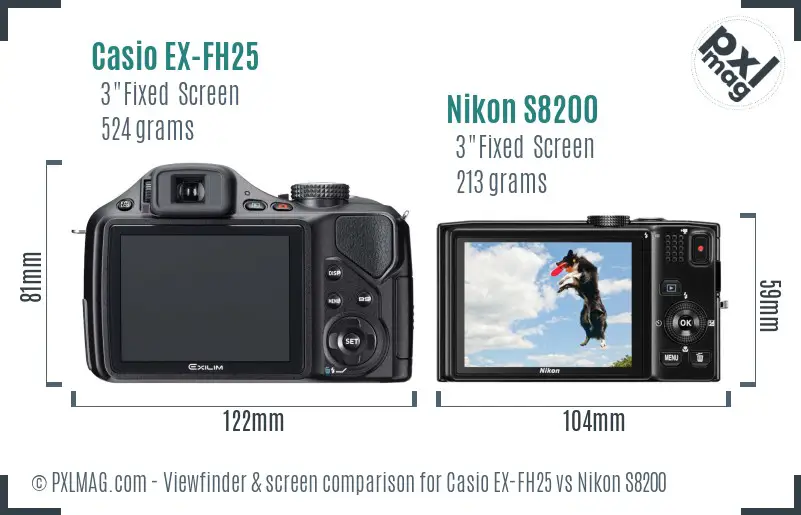 Casio EX-FH25 vs Nikon S8200 Screen and Viewfinder comparison