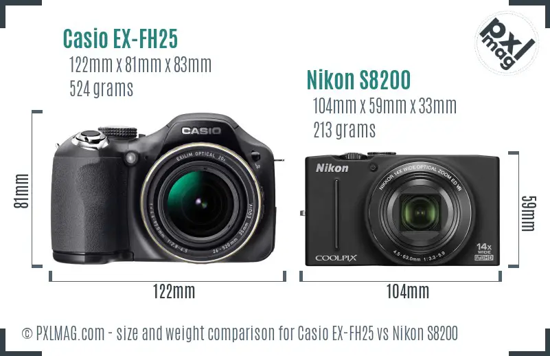 Casio EX-FH25 vs Nikon S8200 size comparison