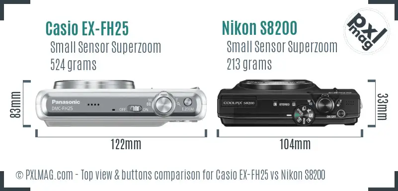 Casio EX-FH25 vs Nikon S8200 top view buttons comparison