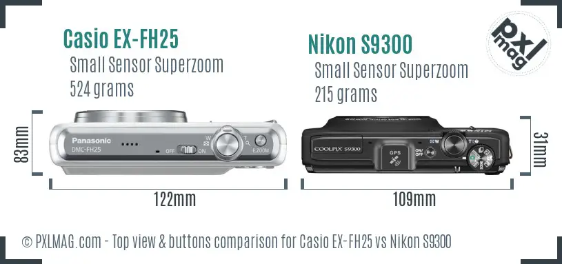 Casio EX-FH25 vs Nikon S9300 top view buttons comparison