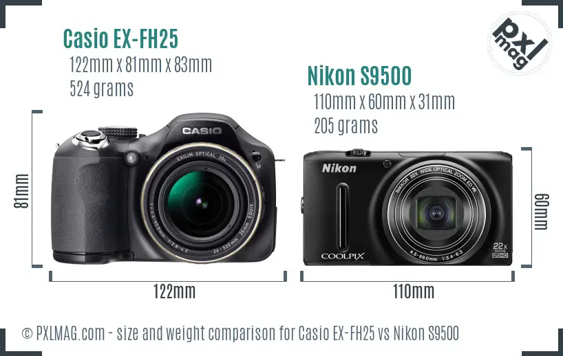 Casio EX-FH25 vs Nikon S9500 size comparison