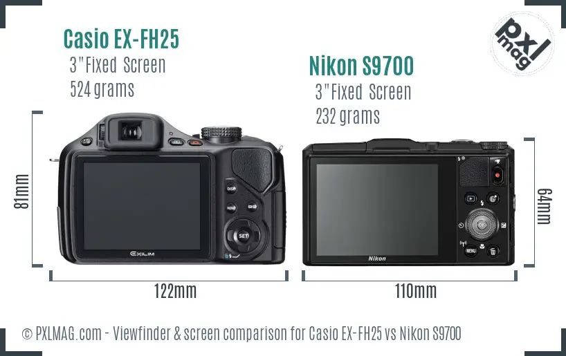 Casio EX-FH25 vs Nikon S9700 Screen and Viewfinder comparison