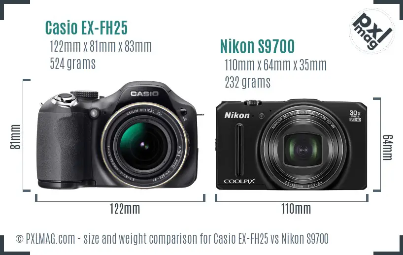 Casio EX-FH25 vs Nikon S9700 size comparison