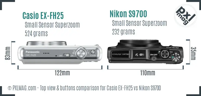 Casio EX-FH25 vs Nikon S9700 top view buttons comparison