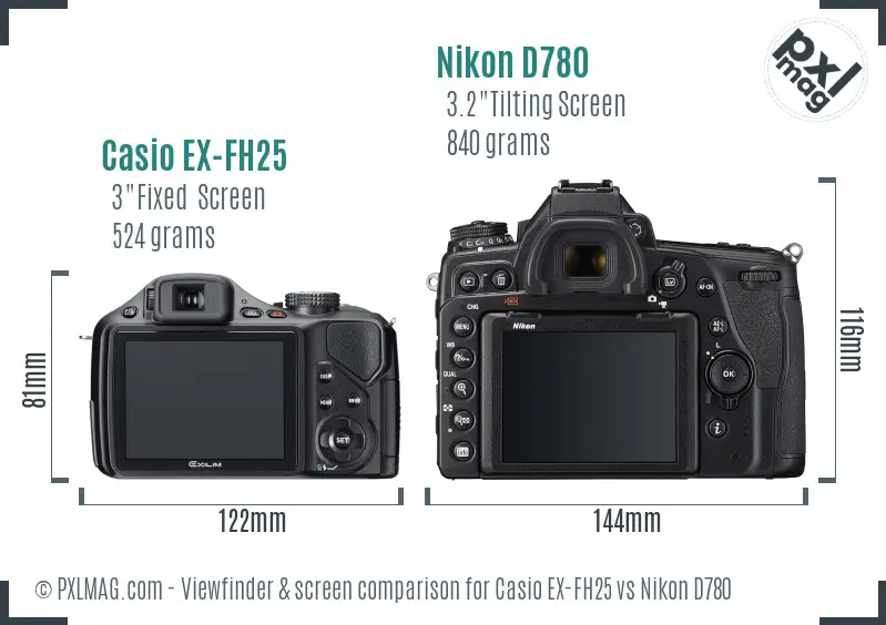 Casio EX-FH25 vs Nikon D780 Screen and Viewfinder comparison