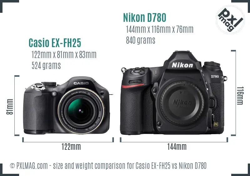 Casio EX-FH25 vs Nikon D780 size comparison