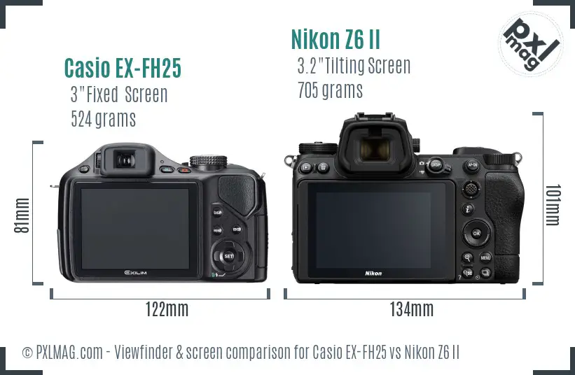 Casio EX-FH25 vs Nikon Z6 II Screen and Viewfinder comparison