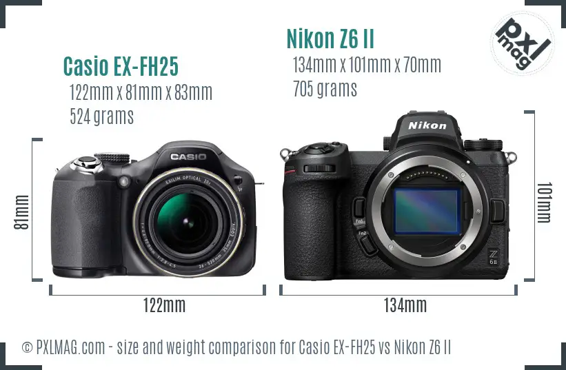Casio EX-FH25 vs Nikon Z6 II size comparison