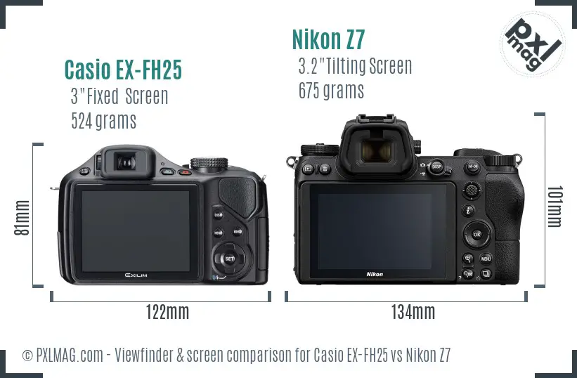 Casio EX-FH25 vs Nikon Z7 Screen and Viewfinder comparison