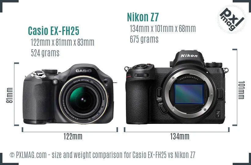 Casio EX-FH25 vs Nikon Z7 size comparison