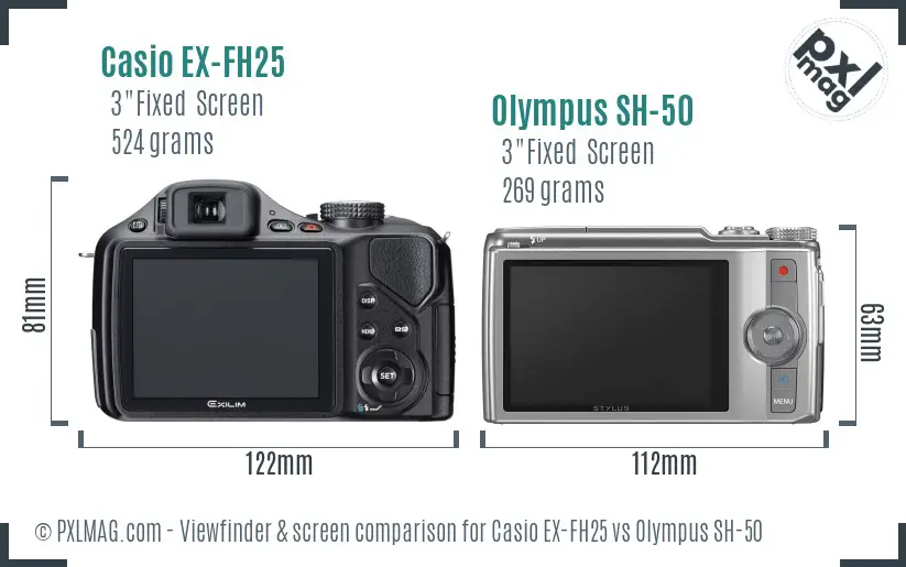 Casio EX-FH25 vs Olympus SH-50 Screen and Viewfinder comparison