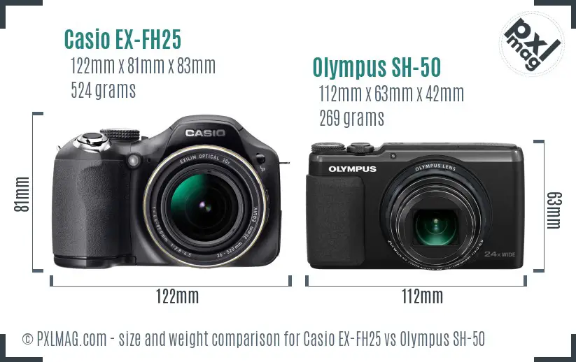 Casio EX-FH25 vs Olympus SH-50 size comparison