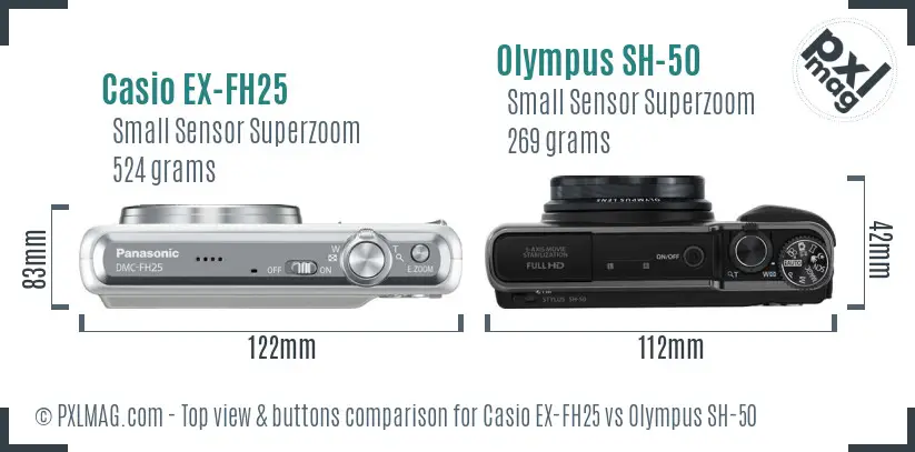 Casio EX-FH25 vs Olympus SH-50 top view buttons comparison