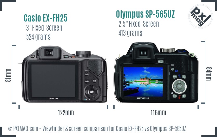 Casio EX-FH25 vs Olympus SP-565UZ Screen and Viewfinder comparison