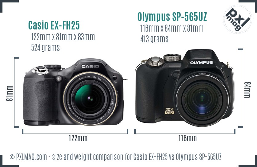 Casio EX-FH25 vs Olympus SP-565UZ size comparison