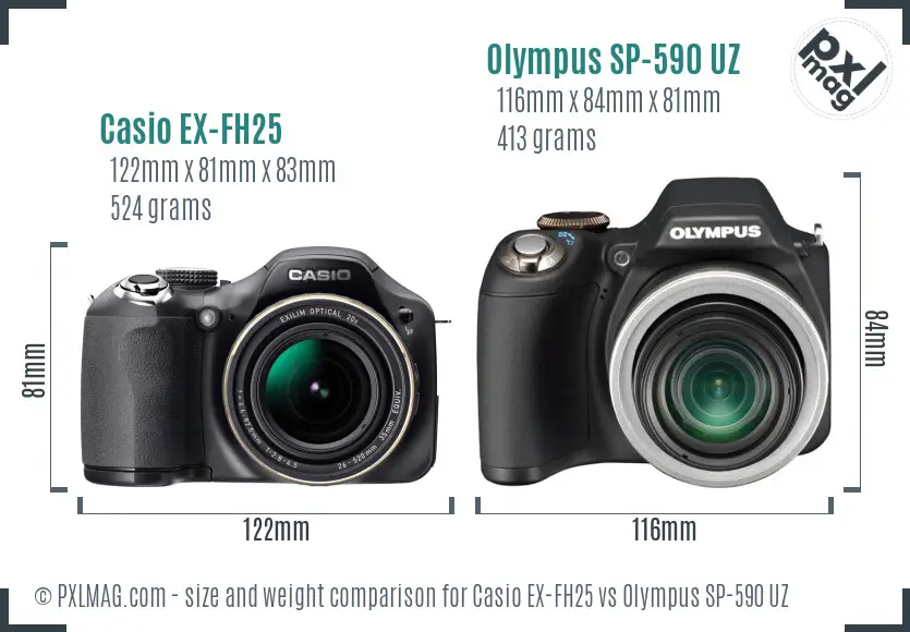 Casio EX-FH25 vs Olympus SP-590 UZ size comparison