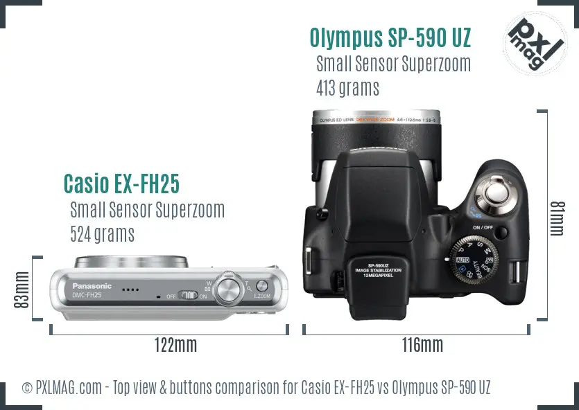 Casio EX-FH25 vs Olympus SP-590 UZ top view buttons comparison