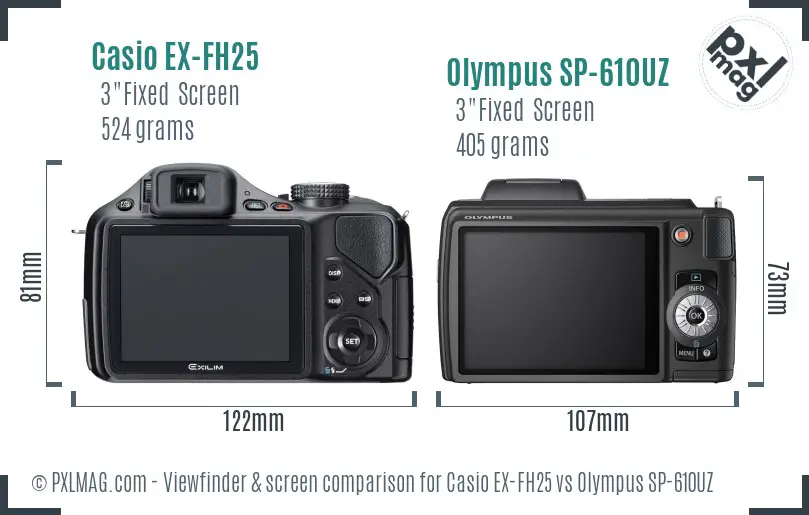 Casio EX-FH25 vs Olympus SP-610UZ Screen and Viewfinder comparison