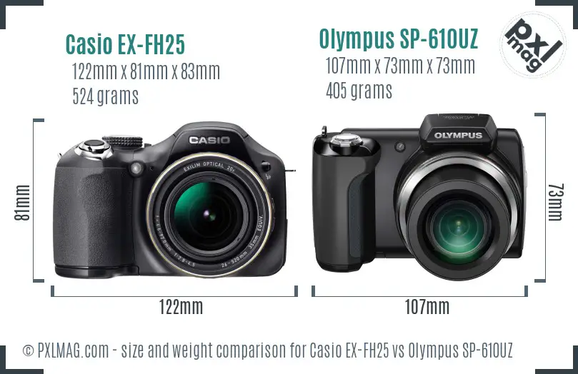 Casio EX-FH25 vs Olympus SP-610UZ size comparison