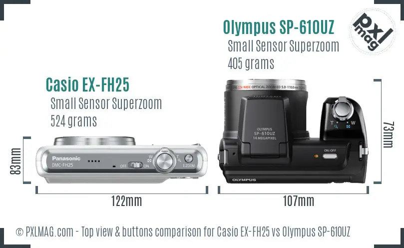 Casio EX-FH25 vs Olympus SP-610UZ top view buttons comparison