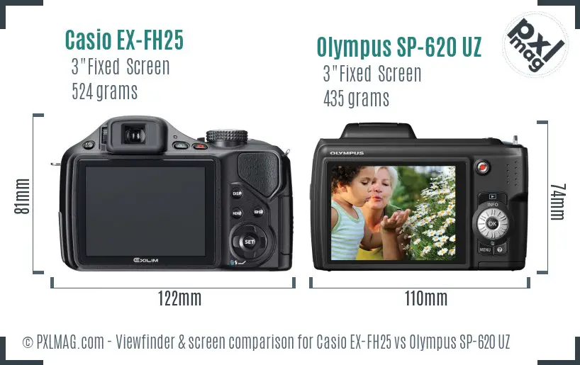 Casio EX-FH25 vs Olympus SP-620 UZ Screen and Viewfinder comparison