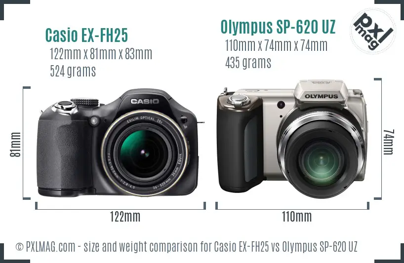 Casio EX-FH25 vs Olympus SP-620 UZ size comparison