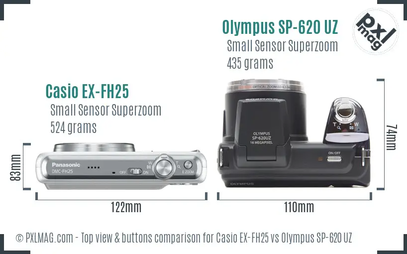 Casio EX-FH25 vs Olympus SP-620 UZ top view buttons comparison