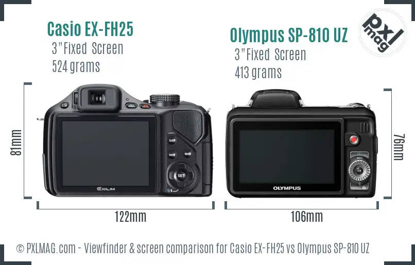 Casio EX-FH25 vs Olympus SP-810 UZ Screen and Viewfinder comparison