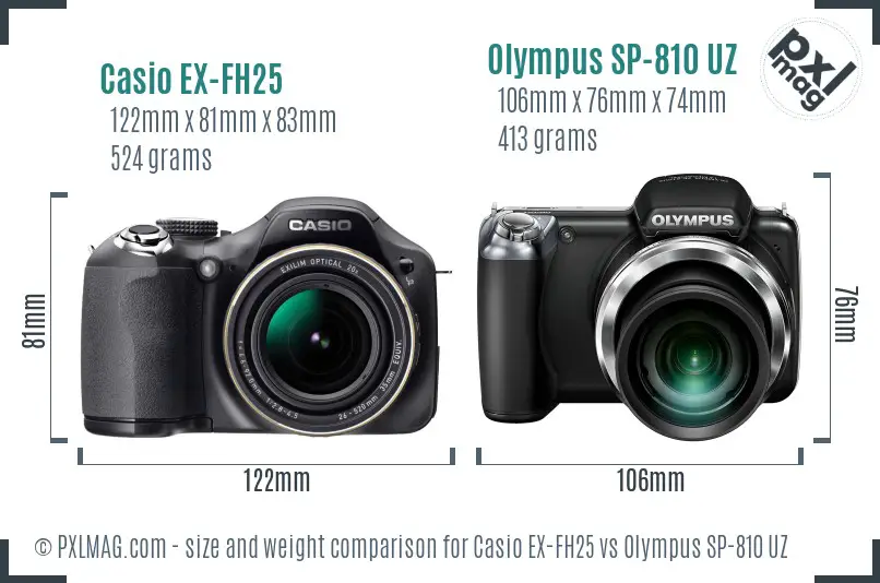 Casio EX-FH25 vs Olympus SP-810 UZ size comparison