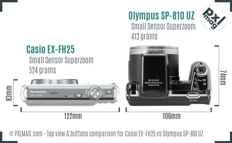 Casio EX-FH25 vs Olympus SP-810 UZ top view buttons comparison