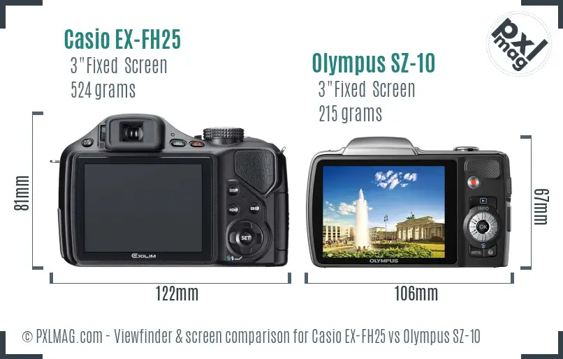 Casio EX-FH25 vs Olympus SZ-10 Screen and Viewfinder comparison