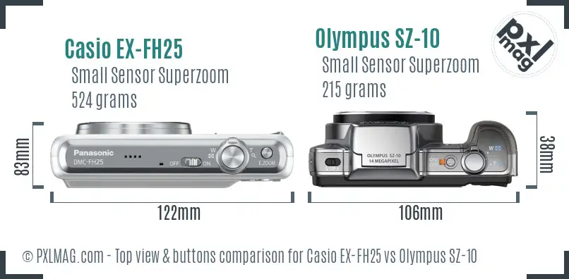 Casio EX-FH25 vs Olympus SZ-10 top view buttons comparison