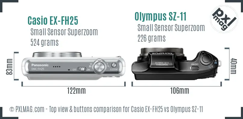 Casio EX-FH25 vs Olympus SZ-11 top view buttons comparison