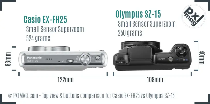 Casio EX-FH25 vs Olympus SZ-15 top view buttons comparison