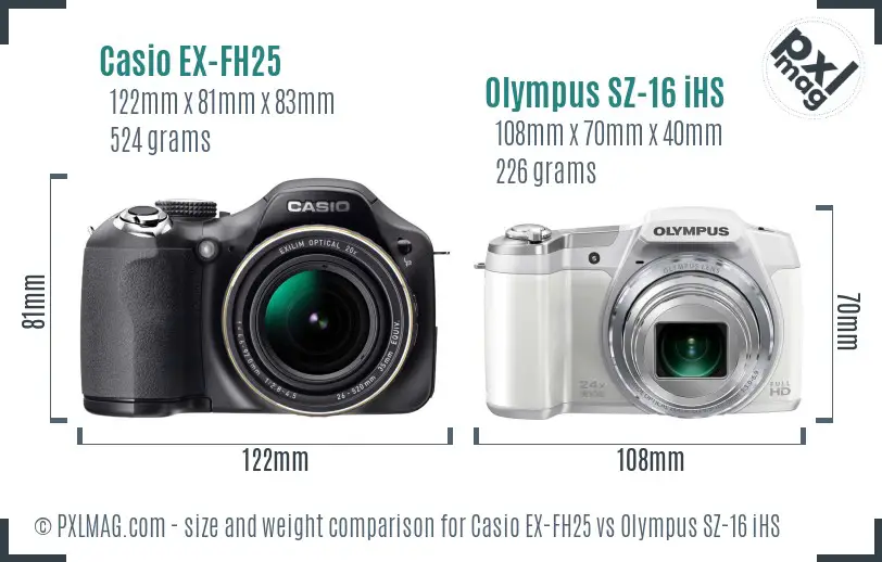 Casio EX-FH25 vs Olympus SZ-16 iHS size comparison Casio EX-FH25 vs Olympus SZ-16 iHS size comparison