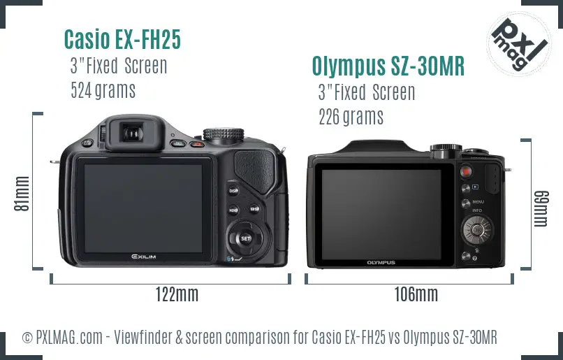 Casio EX-FH25 vs Olympus SZ-30MR Screen and Viewfinder comparison