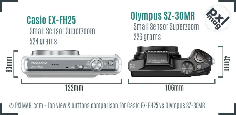 Casio EX-FH25 vs Olympus SZ-30MR top view buttons comparison