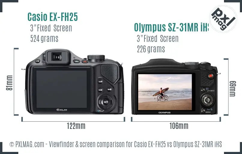 Casio EX-FH25 vs Olympus SZ-31MR iHS Screen and Viewfinder comparison