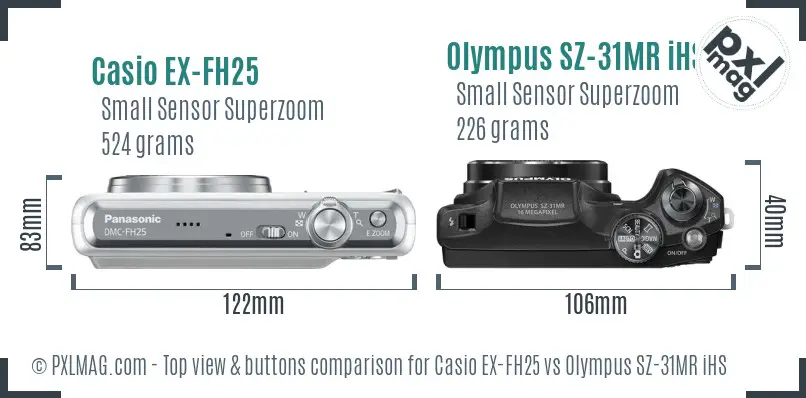 Casio EX-FH25 vs Olympus SZ-31MR iHS top view buttons comparison