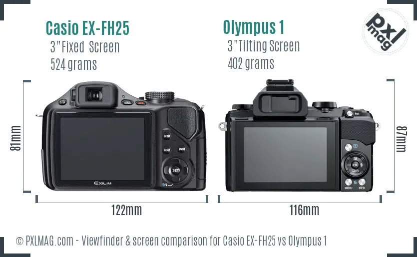 Casio EX-FH25 vs Olympus 1 Screen and Viewfinder comparison Casio EX-FH25 vs Olympus 1 Screen and Viewfinder comparison