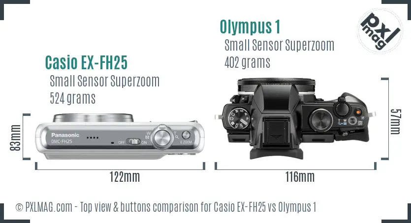 Casio EX-FH25 vs Olympus 1 top view buttons comparison Casio EX-FH25 vs Olympus 1 top view buttons comparison