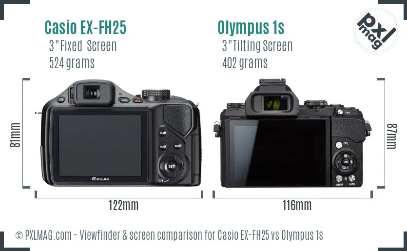 Casio EX-FH25 vs Olympus 1s Screen and Viewfinder comparison