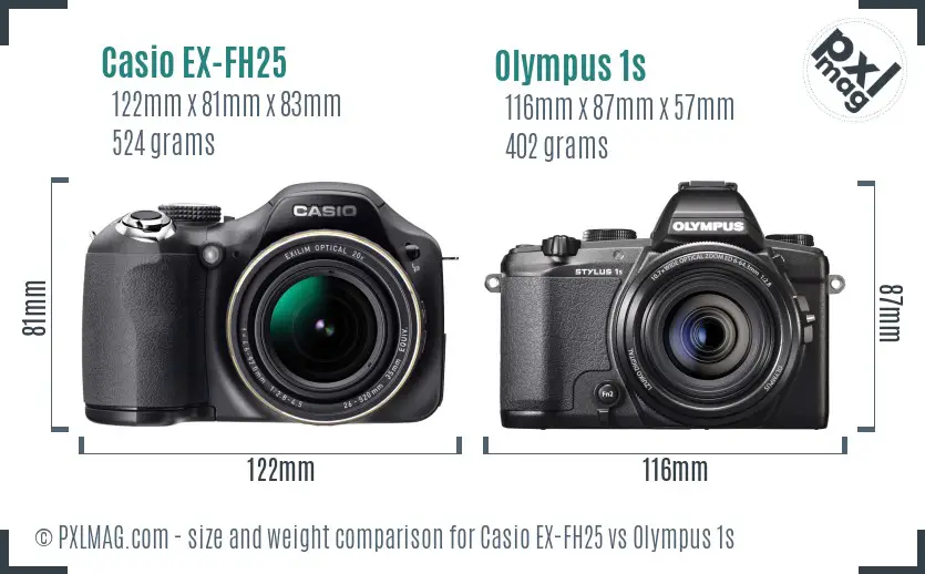 Casio EX-FH25 vs Olympus 1s size comparison