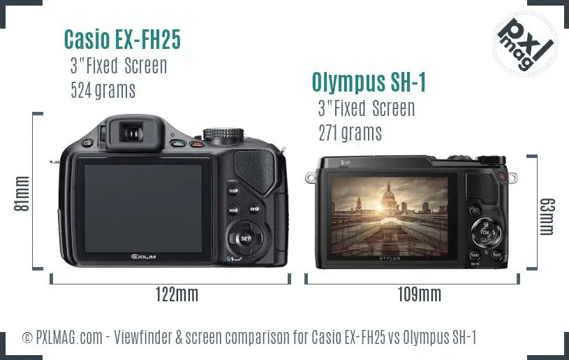 Casio EX-FH25 vs Olympus SH-1 Screen and Viewfinder comparison